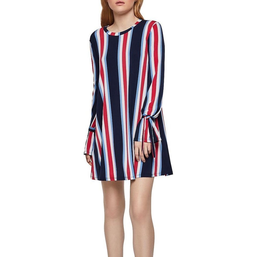 BCBG Striped Wrist-Tie A-Line Dress